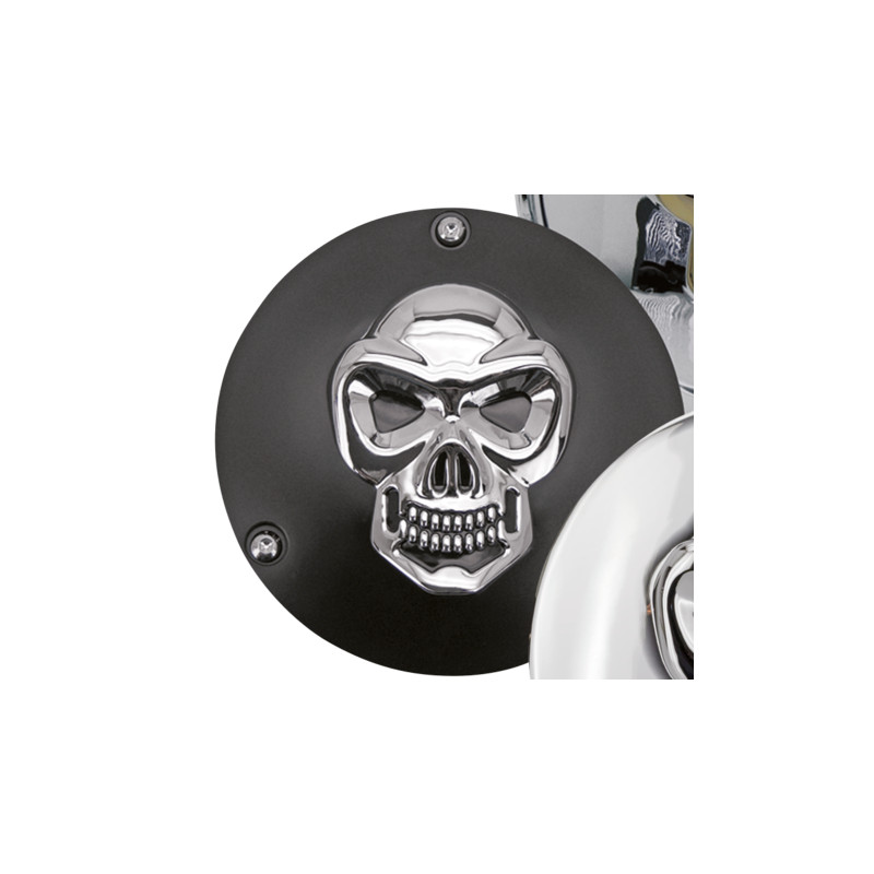 Trappe d'embrayage aluminium skull noir avec crâne chromé 302806 Trappes de visite de carter primaire