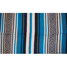 Couverture mexicaine bleu nuit, turquoise & blanc avec support en cuir marron 755314 Couvertures mexicaines