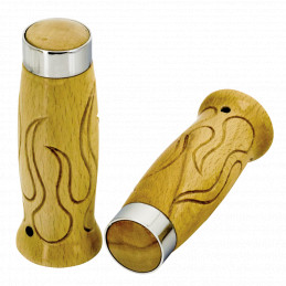 Poignées de guidon en bois Carpenters style flamme bandes chromées 743806 Poignées