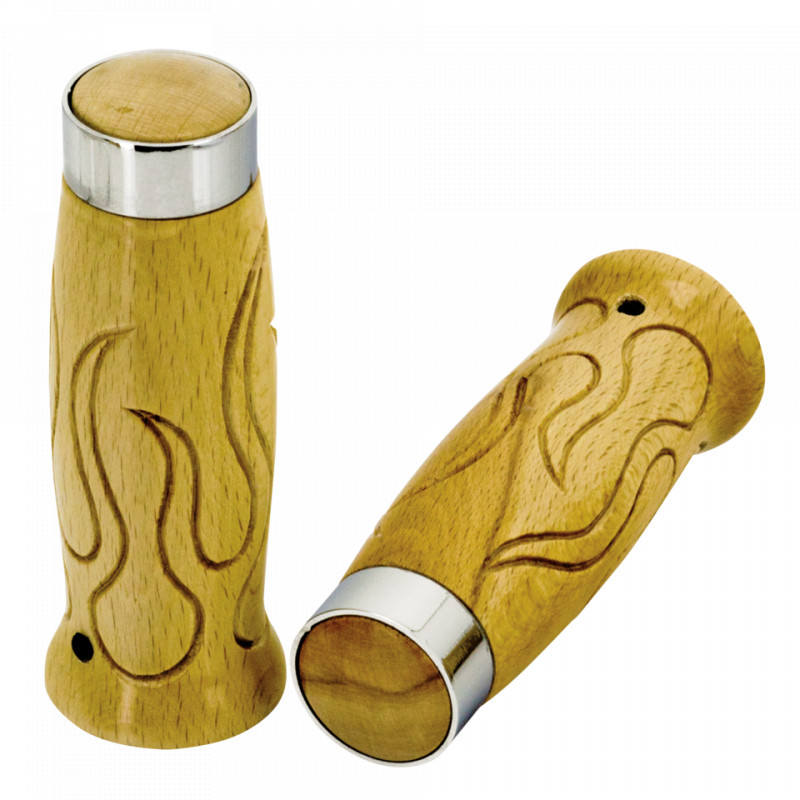 Poignées de guidon en bois Carpenters style flamme bandes chromées 743806 Poignées
