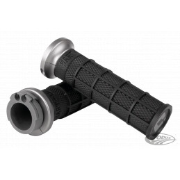Poignées ODI Lock-on HART-LUCK signature gaufrées noires avec monture gunmetal 782892 Poignées