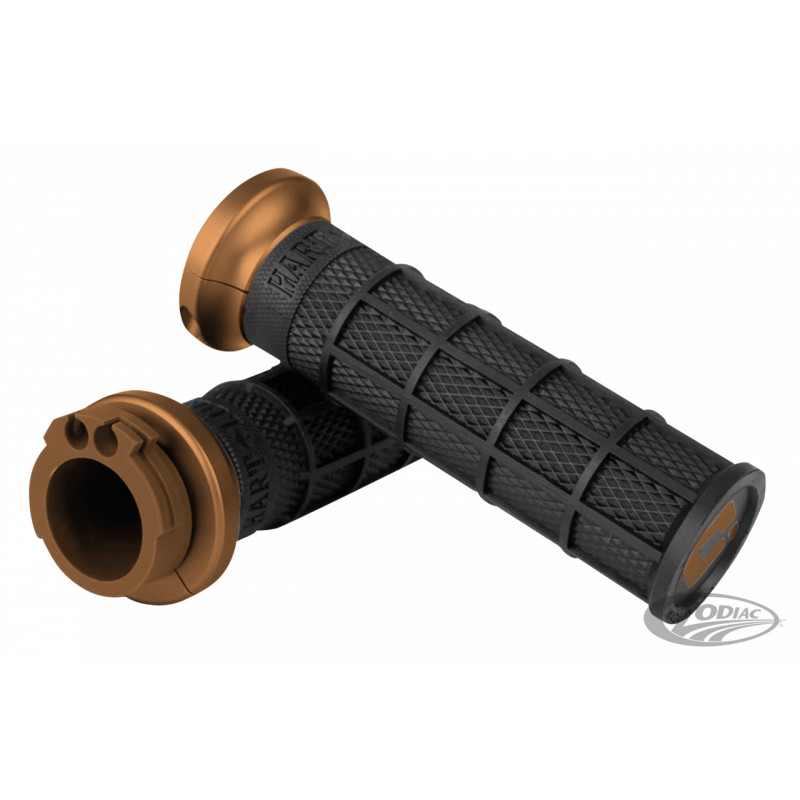 Poignées ODI Lock-on HART-LUCK signature gaufrées noires avec monture bronze 782893 Poignées