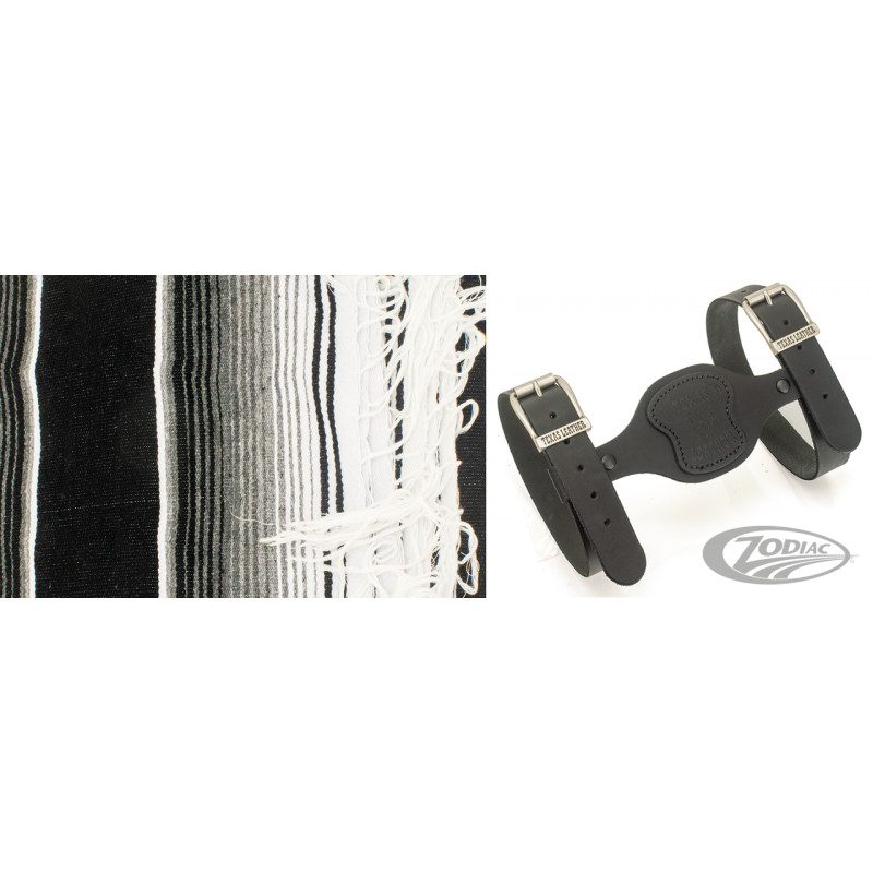 Couverture mexicaine noire et blanche poncho avec support en cuir noir 755319 Couvertures mexicaines