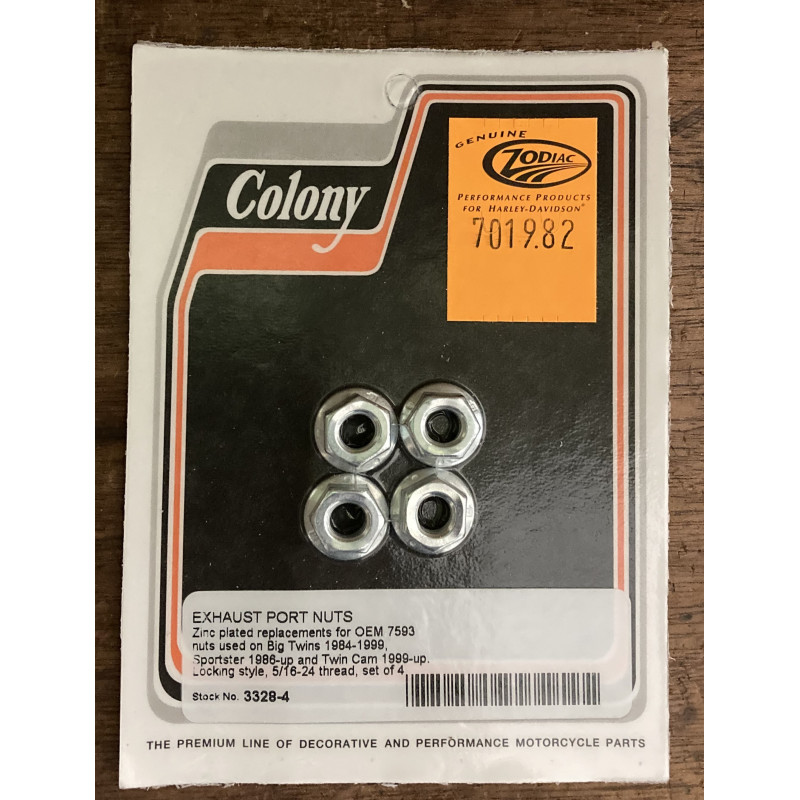 Lot de 4 écrous d'échappement Colony 5/16-24 OEM 7593 701982 Accessoires d'échappement