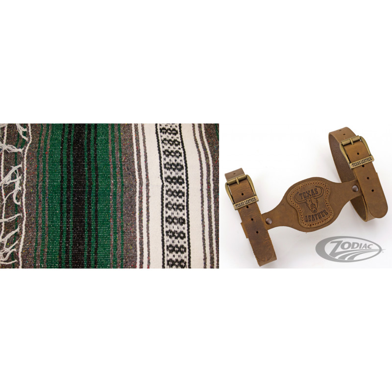 Couverture mexicaine vert forêt, charbon & blanc avec support en cuir marron 755315 Couvertures mexicaines
