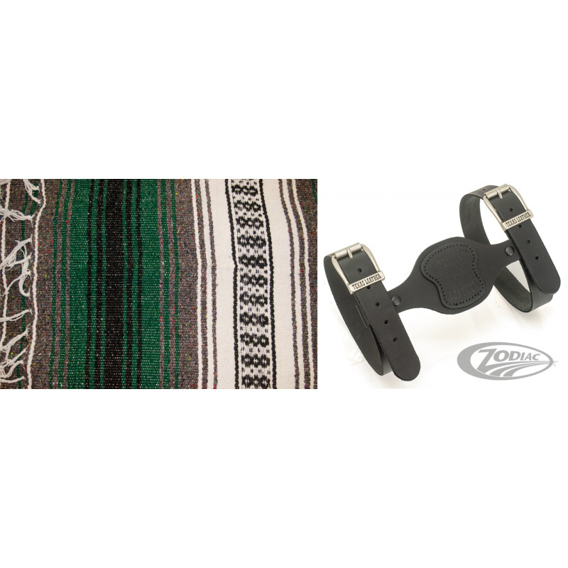 Couverture mexicaine vert forêt, charbon & blanc avec support en cuir noir 755310 Couvertures mexicaines