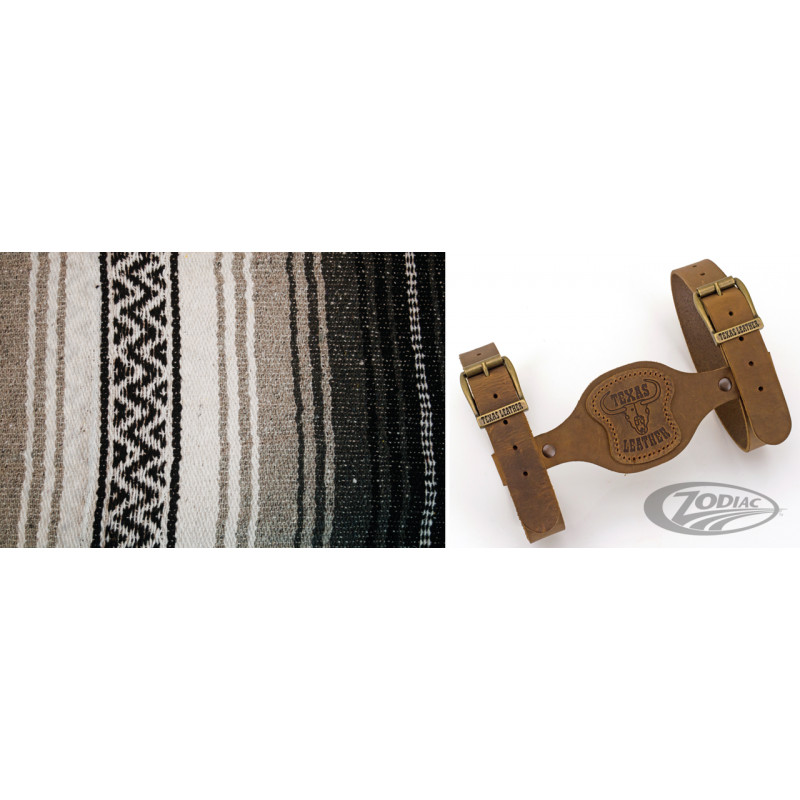 Couverture mexicaine charbon, argent, noir & blanc avec support en cuir marron 755313 Couvertures mexicaines
