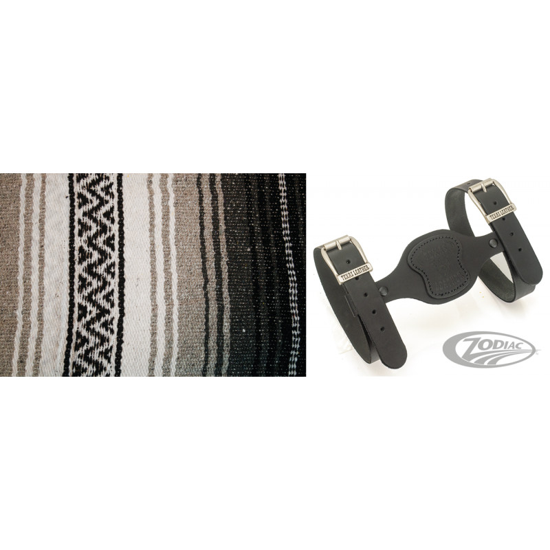 Couverture mexicaine charbon, argent, noir & blanc avec support en cuir noir 755308 Couvertures mexicaines