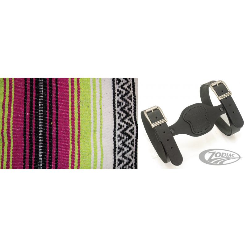 Couverture mexicaine rose, vert pomme & blanc avec support en cuir noir 755311 Couvertures mexicaines