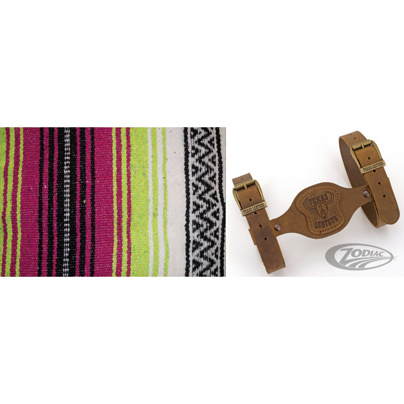 Couverture mexicaine rose, vert pomme & blanc avec support en cuir marron 755316 Couvertures mexicaines