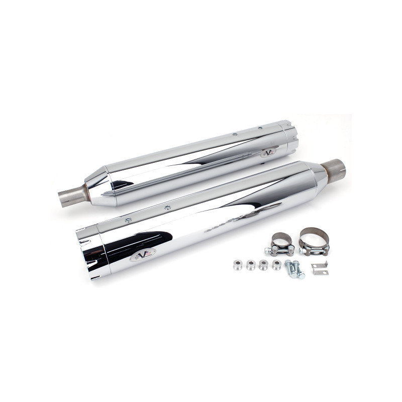 Silencieux d'échappement V-Performance homologués Euro 5 chromé de 114mm de diamètre avec embouts droits Revolver 754806 Sile...