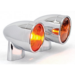 Clignotants Zodiac Revox Bullet avant chromés avec lentilles orange 161826 Pièces pour Harley-Davidson