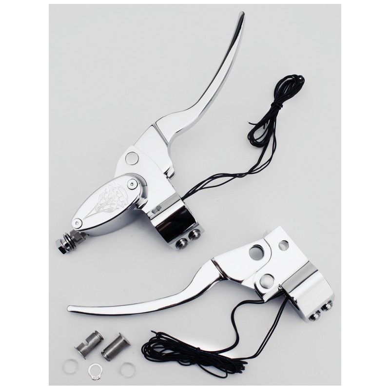 Commandes de guidon custom chromées usinées CNC en aluminium pour embrayage à  cable 053532 Guidons