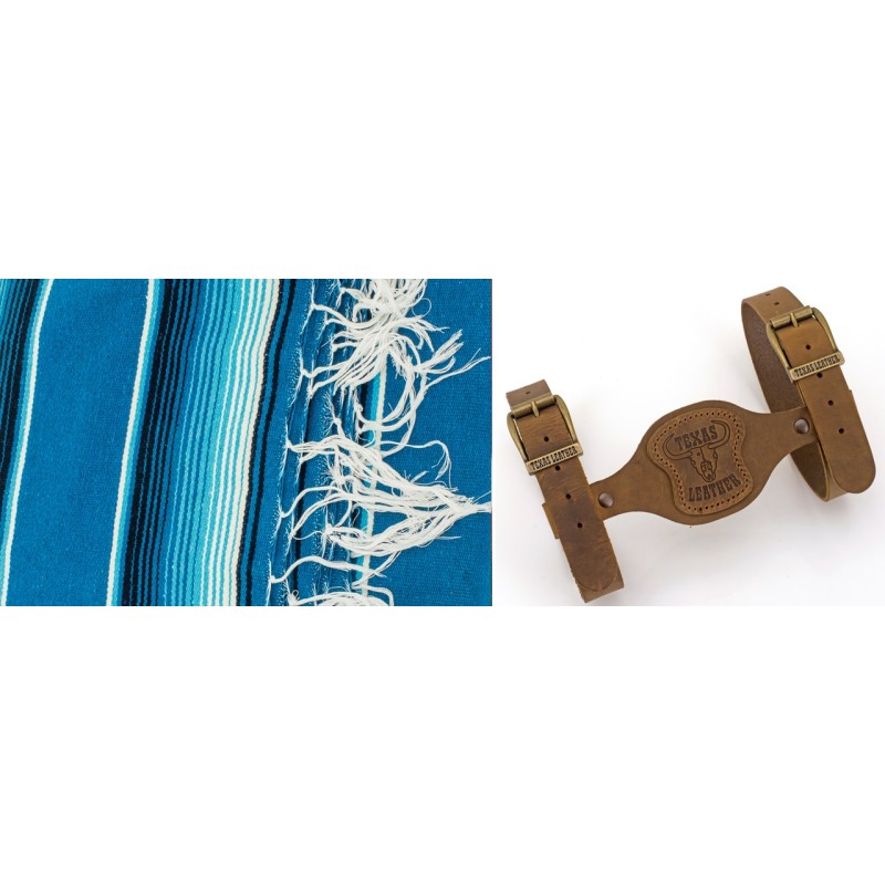 Couverture mexicaine bleu poncho avec support en cuir marron 755318 Couvertures mexicaines