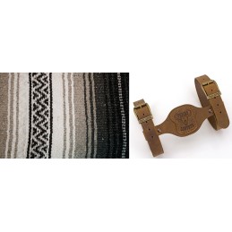 Couverture mexicaine charbon, argent, noir et blanc avec support en cuir marron 755313 Couvertures mexicaines