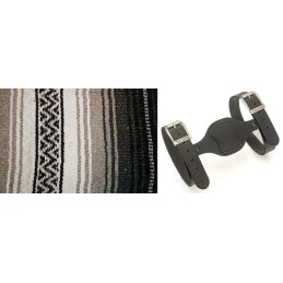 Couverture mexicaine charbon, argent, noir et blanc avec support en cuir noir 755308 Couvertures mexicaines