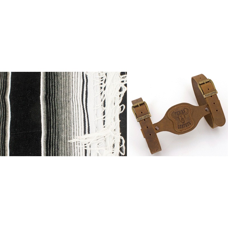 Couverture mexicaine noire et blanche poncho avec support en cuir marron 755320 Couvertures mexicaines