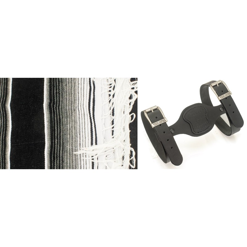 Couverture mexicaine noire et blanche poncho avec support en cuir noir 755319 Couvertures mexicaines