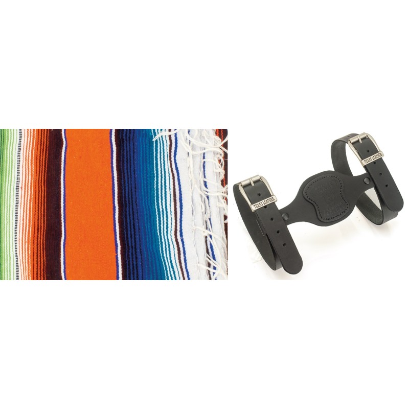 Couverture mexicaine orange poncho avec support en cuir noir 755321 Couvertures mexicaines