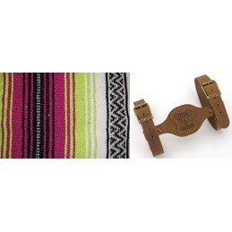 Couverture mexicaine rose, vert pomme et blanc avec support en cuir marron 755316 Couvertures mexicaines