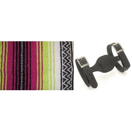 Couverture mexicaine rose, vert pomme et blanc avec support en cuir noir 755311 Couvertures mexicaines