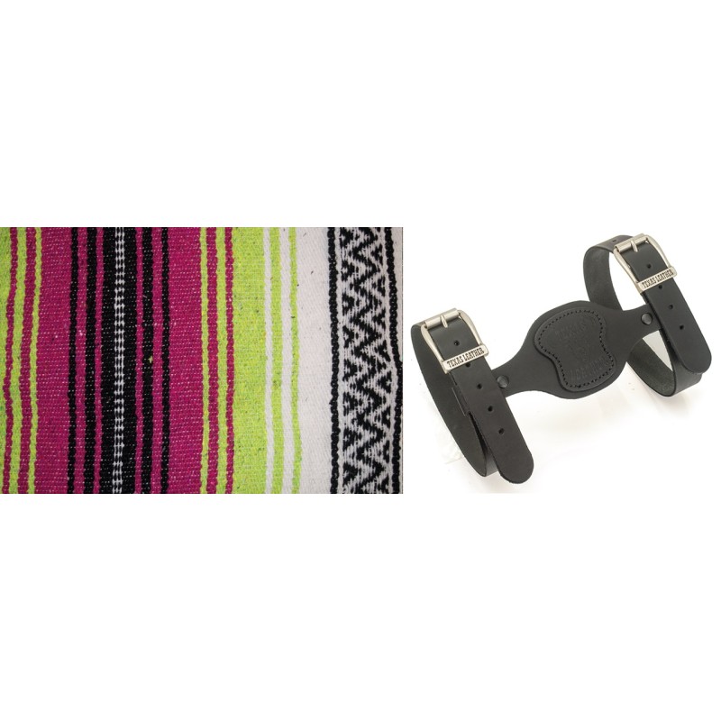 Couverture mexicaine rose, vert pomme et blanc avec support en cuir noir 755311 Couvertures mexicaines
