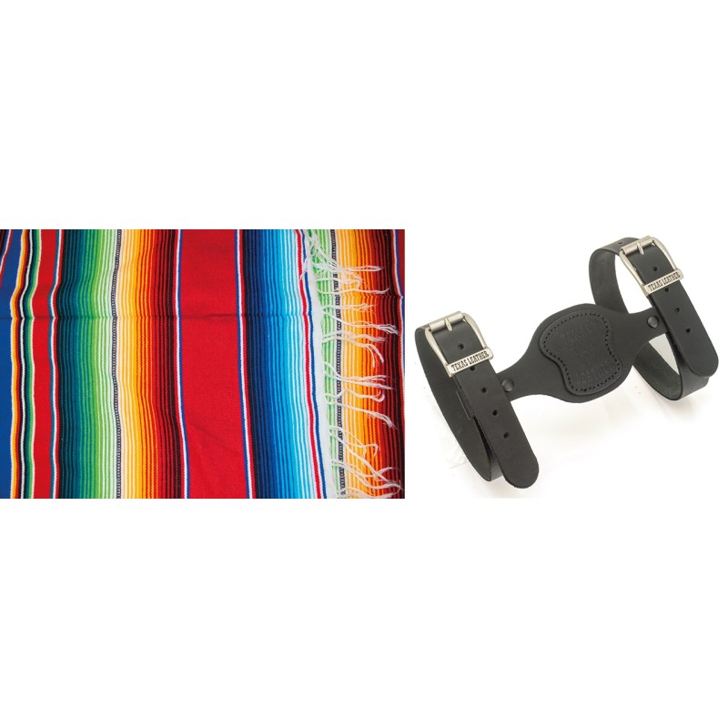 Couverture mexicaine rouge poncho avec support en cuir noir 755307 Couvertures mexicaines