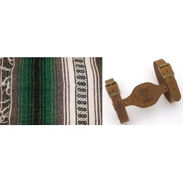 Couverture mexicaine vert forêt, charbon et blanc avec support en cuir marron 755315 Couvertures mexicaines