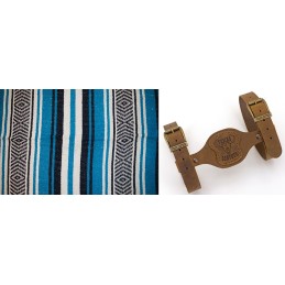 Couverture mexicaine bleu nuit, turquoise et blanc avec support en cuir marron 755314 Couvertures mexicaines