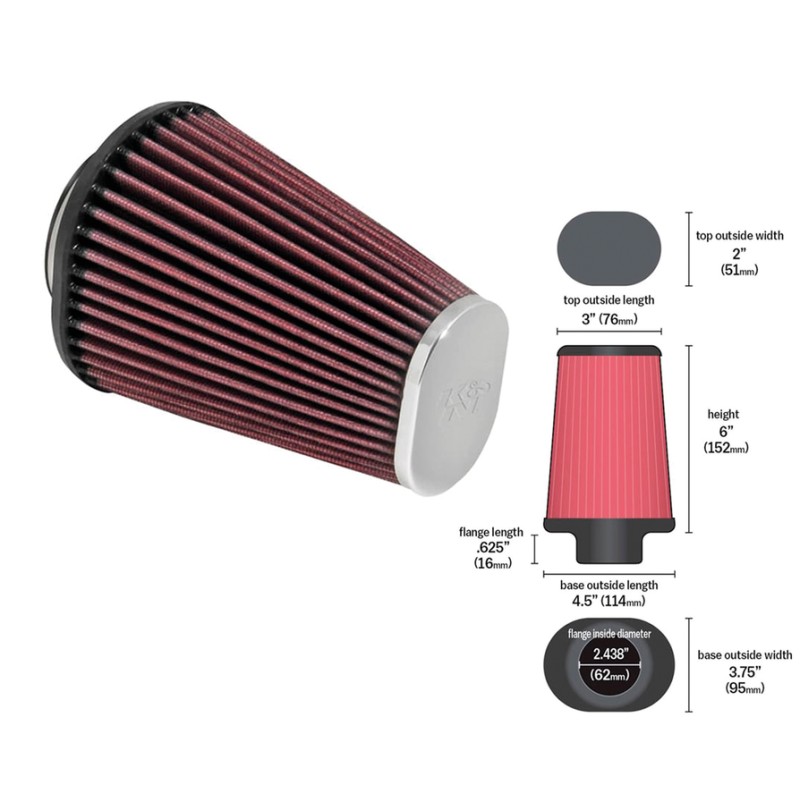 Filtre de remplacement K&N avec embout chromé 733814 Filtres à air K&N pour Harley-Davidson