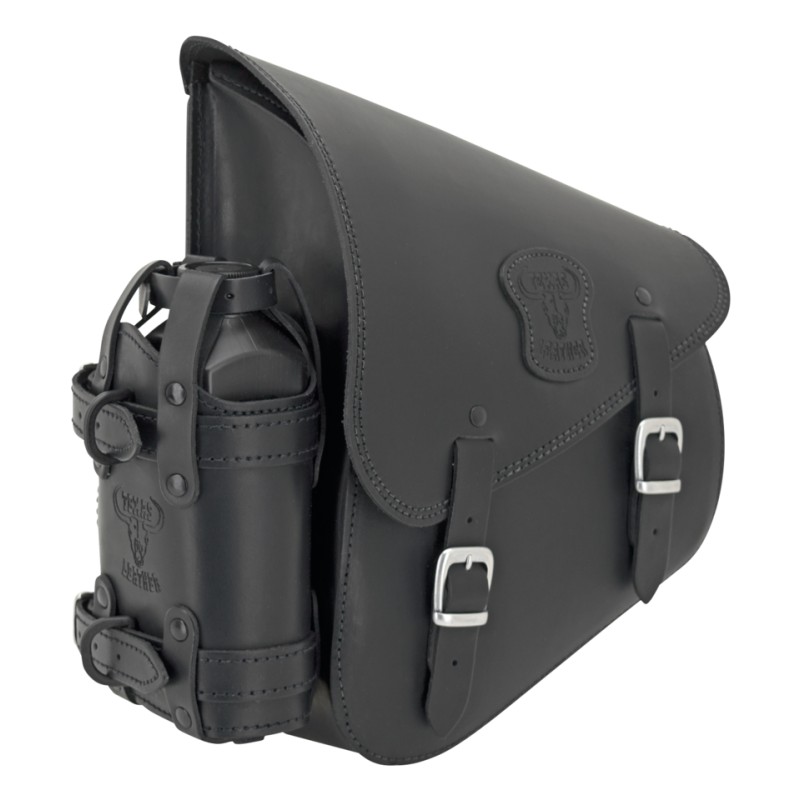 Sacoche de bras oscillant cuir noir avec boucles mates, support et sangles installés 757021 Sacoches pour Softail