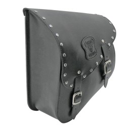 Sacoche de bras oscillant en cuir noir avec boucles et clous chromés 756995 Sacoches pour Softail