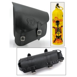 Sacoche de bras oscillant en cuir noir avec support pour une réserve d'essence (incluse) 757024 Sacoches pour Softail