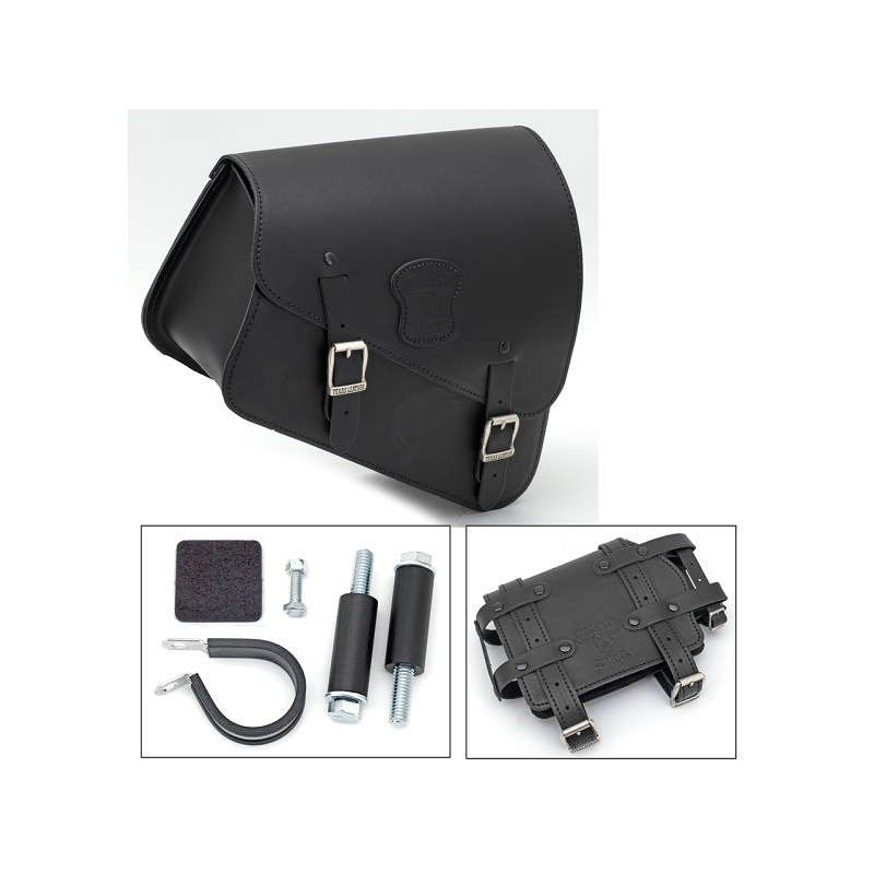 Sacoche de cadre en cuir noir avec support de bidon de réserve, boucles mates 757016 Sacoches pour Sportster