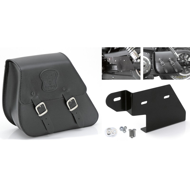 Sacoche Texas Leather de bras oscillant cuir noir avec boucles mates 756982 Sacoches pour Dyna