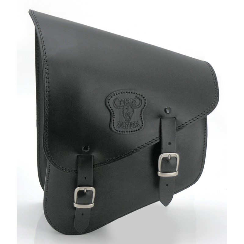 Sacoche Texas Leather de bras oscillant cuir noir avec boucles mates et sangles courtes 756994 Sacoches pour Softail