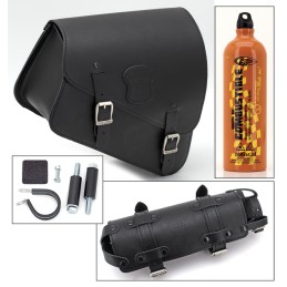 Sacoche Texas Leather en cuir noir avec sa réserve d'essence 757012 Sacoches pour Sportster