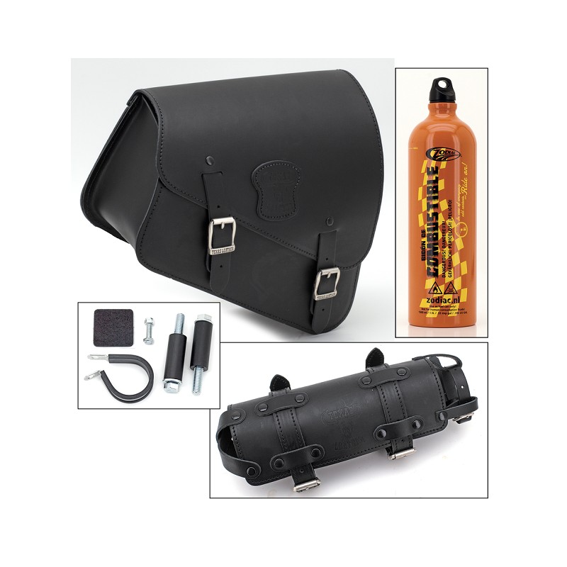 Sacoche Texas Leather en cuir noir avec sa réserve d'essence 757012 Sacoches pour Sportster