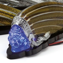 Tête d'indien pour garde boue, rouge et or, LED bleu, lentille claire 160406 Enjoliveurs de garde boue